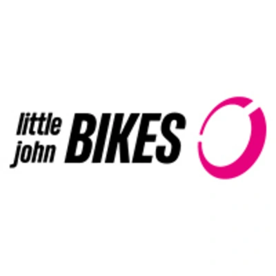 Logo von "little john BIKES" mit pinkem Symbol und schwarzer Schrift.